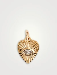 Mini 10K Gold Sunbeam Heart Pendant With Diamond