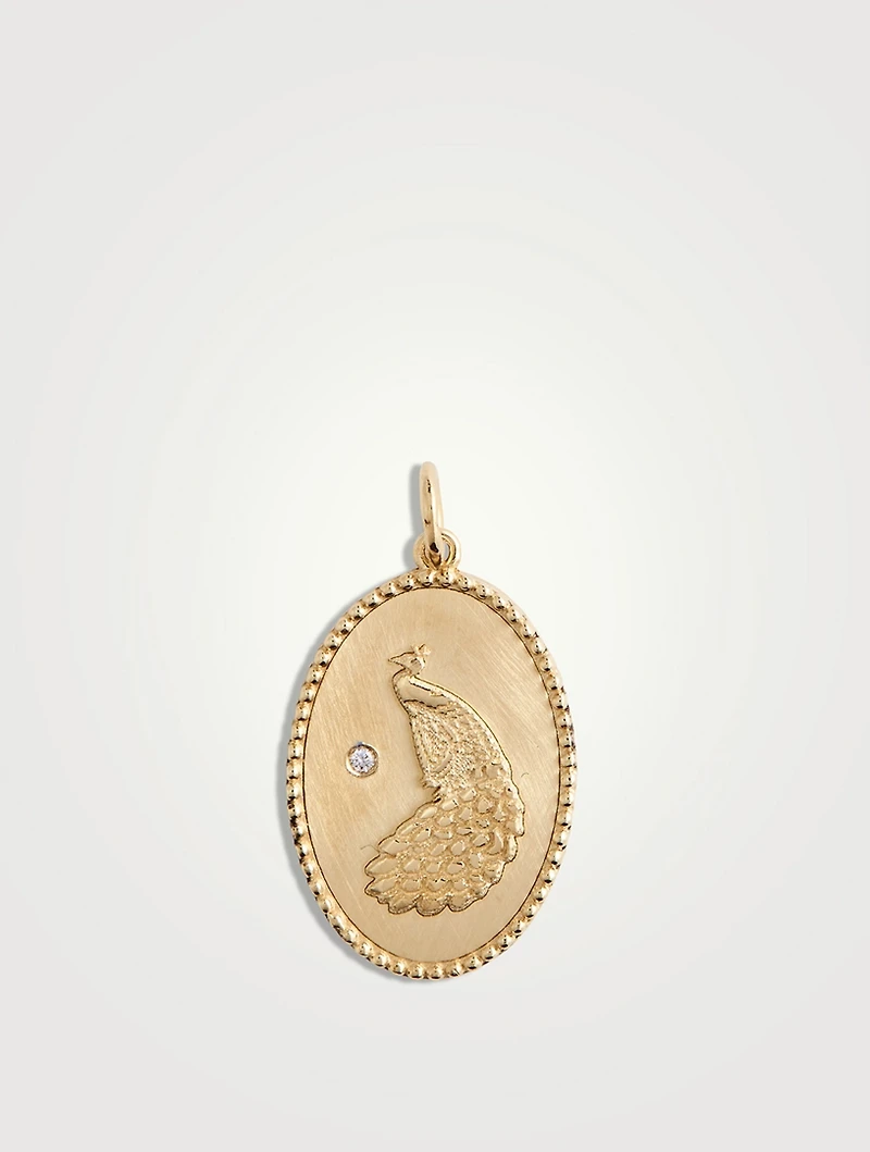 10K Gold Peacock Token Pendant With Diamond