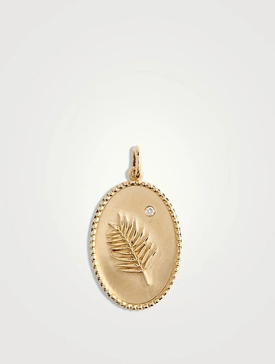 10K Palm Leaf Token Pendant With Diamond