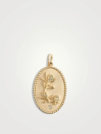 10K Gold Protea Token Pendant With Diamond