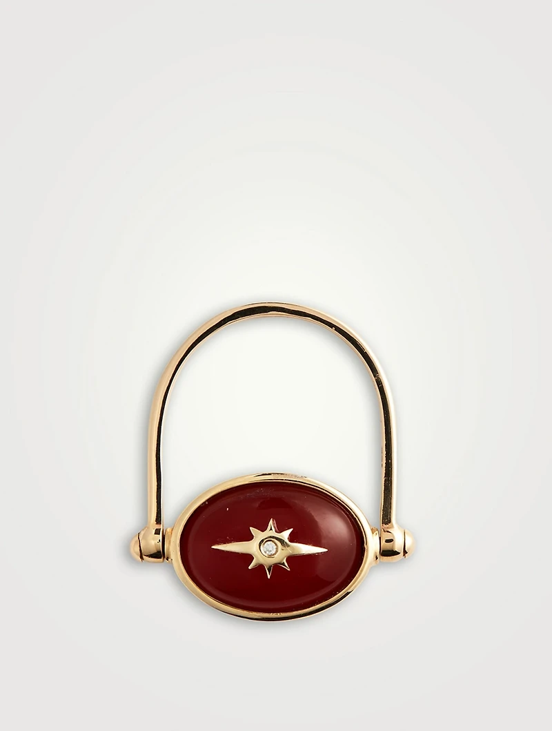10K Gold Spinning Carnelian Star Ring With Diamond