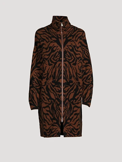 Wool And Cashmere Animal Jacquard Long Jacket