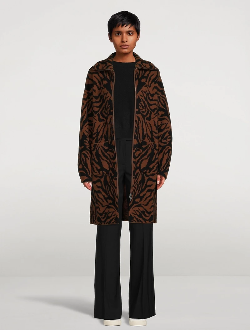 Wool And Cashmere Animal Jacquard Long Jacket