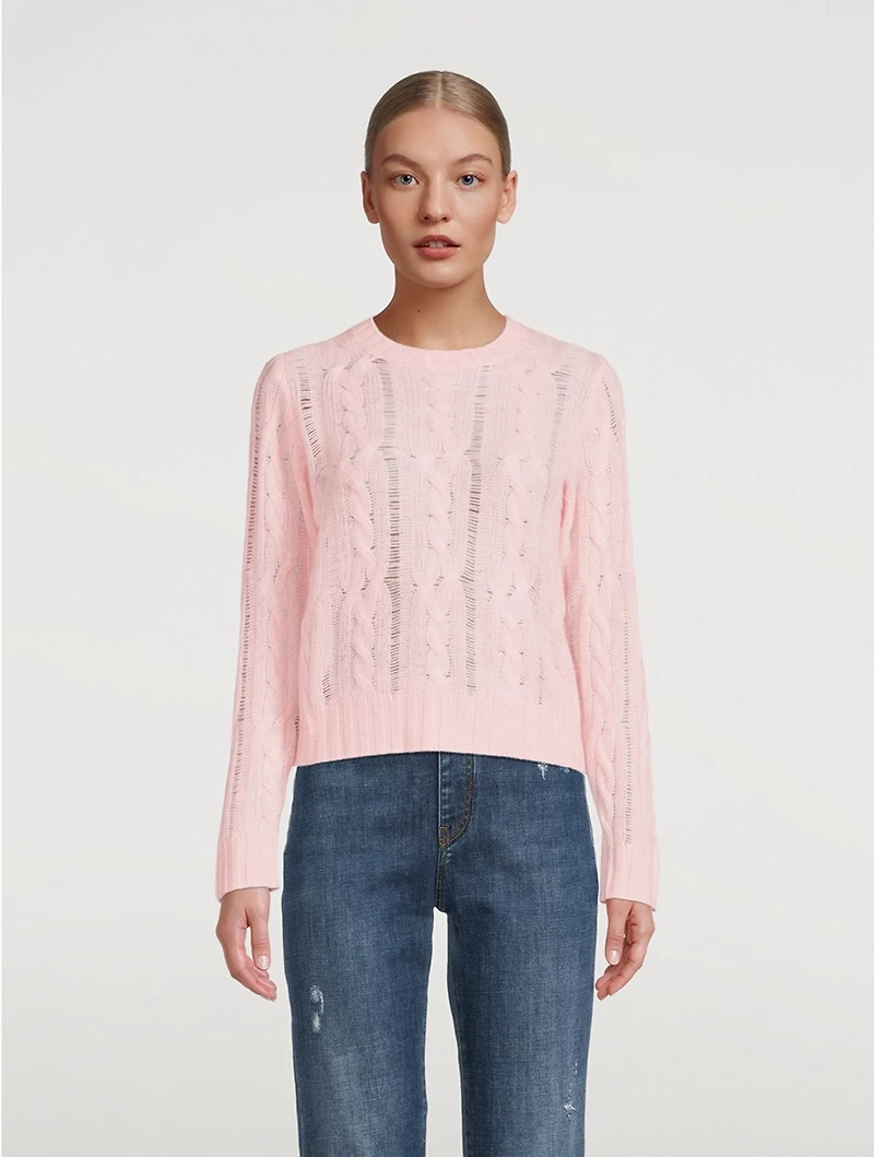 Cashmere Open Cable Crewneck Sweater