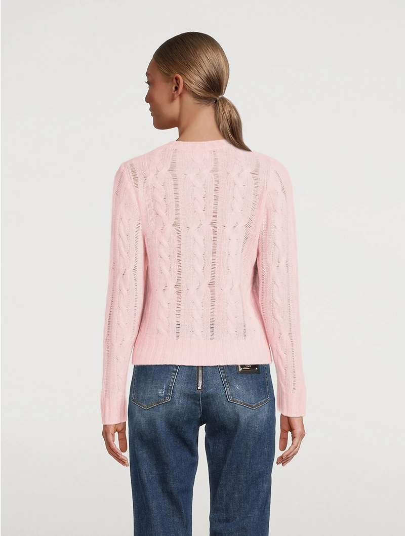 Cashmere Open Cable Crewneck Sweater