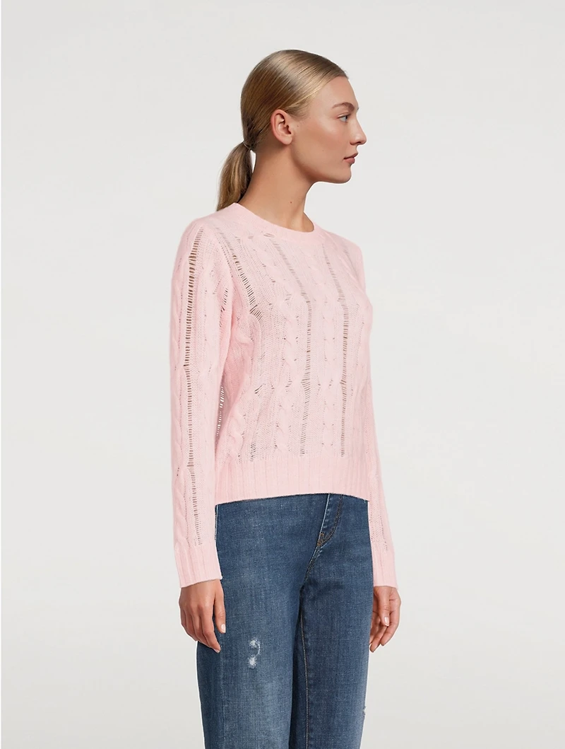 Cashmere Open Cable Crewneck Sweater