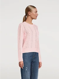 Cashmere Open Cable Crewneck Sweater