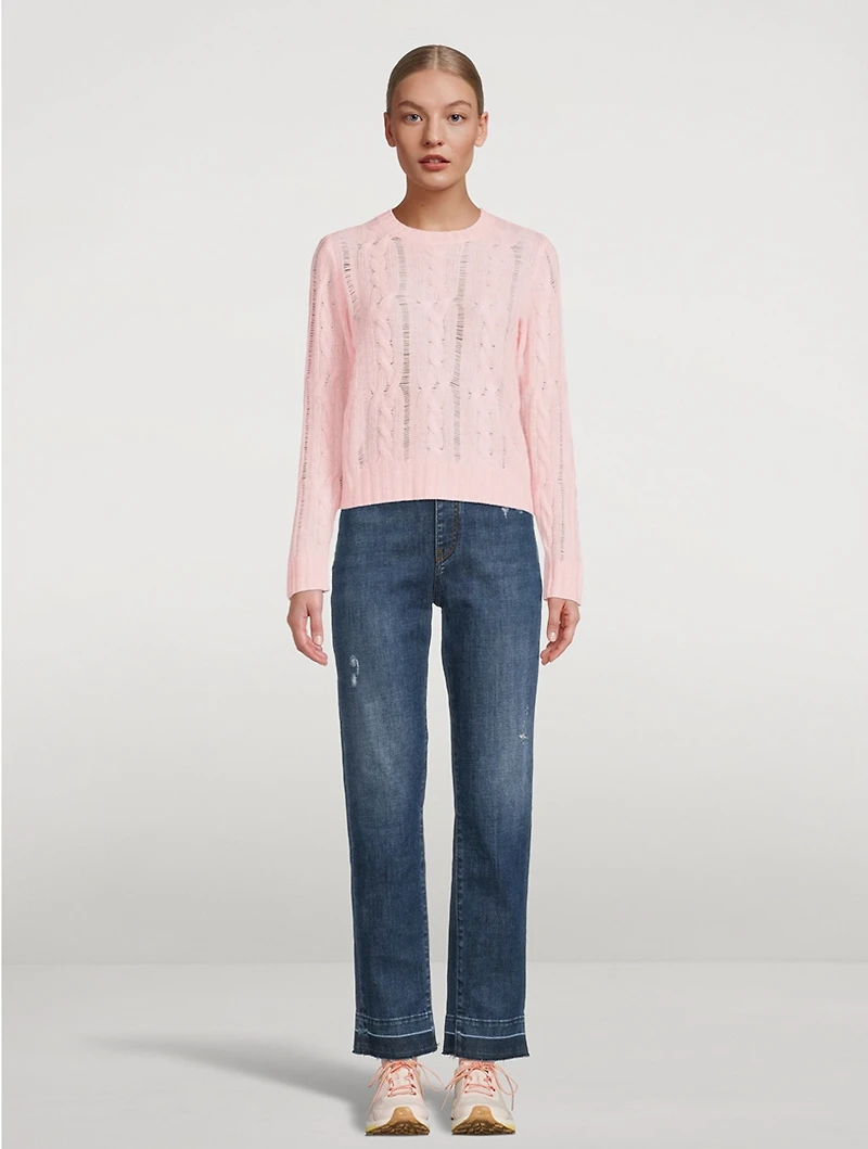 Cashmere Open Cable Crewneck Sweater