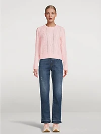 Cashmere Open Cable Crewneck Sweater