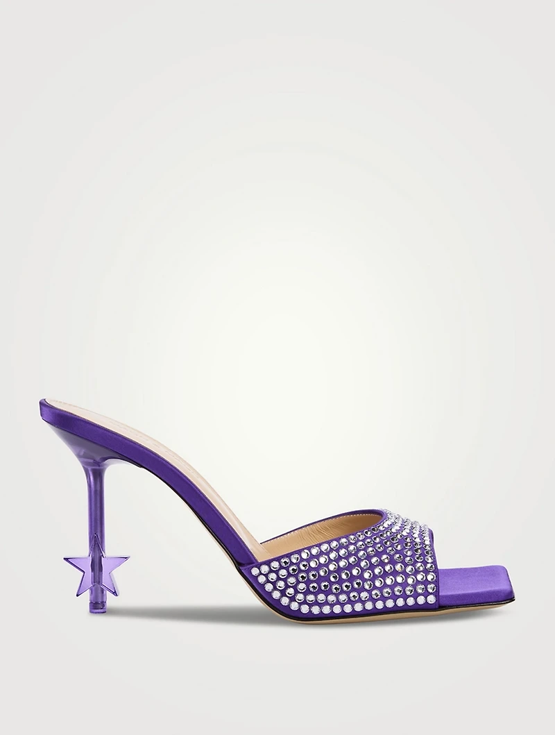 Crystal-Embellished Star Silk Mules