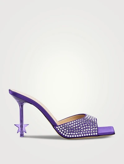 Crystal-Embellished Star Silk Mules