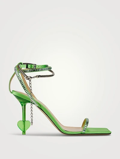 Crystal-Embellished Heart Silk Sandals