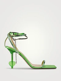 Crystal-Embellished Heart Silk Sandals