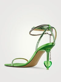 Crystal-Embellished Heart Silk Sandals
