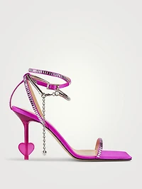 Crystal-Embellished Heart Silk Sandals