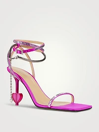 Crystal-Embellished Heart Silk Sandals