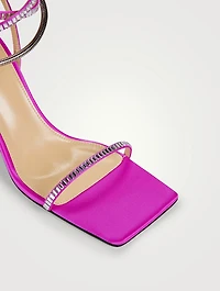 Crystal-Embellished Heart Silk Sandals