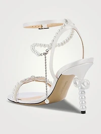 Pearl Bow Satin Sandals