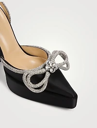 Double Bow Crystal-Embellished Satin Platform Pumps