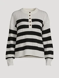 Lightweight Cashmere Striped Ribbed Henley Sweater