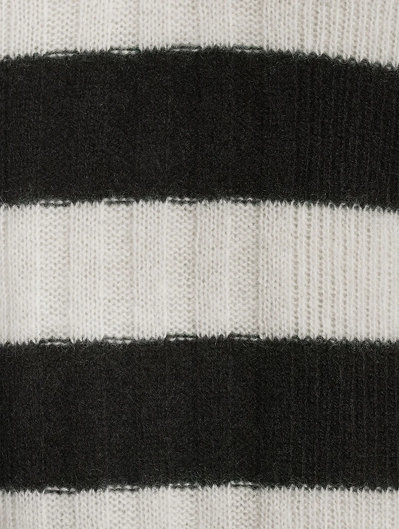 Lightweight Cashmere Striped Ribbed Henley Sweater