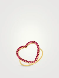 Large 18K Gold Large Open Heart Ring With Rubies