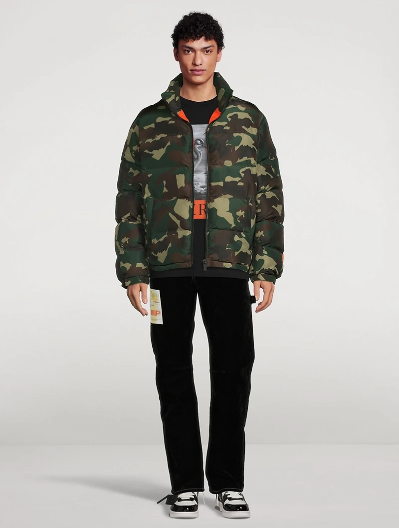 Nylon Puffer Jacket Camo Print