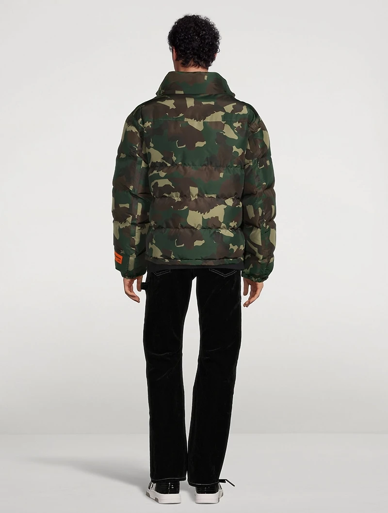 Nylon Puffer Jacket Camo Print