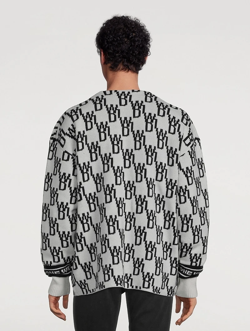 Wool And Cashmere Cardigan With Jacquard Logo