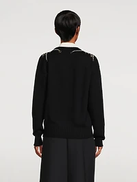 Pearl-Embroidered Wool Sweater
