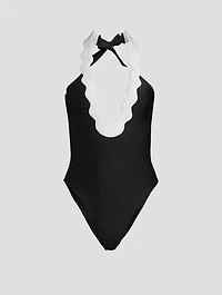 Scalloped Halter One-Piece Swimsuit