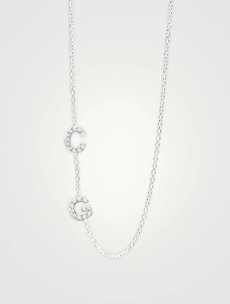 Love Letter 14K White Gold C And G Pavé Diamond Necklace