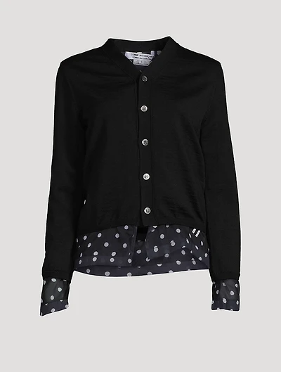 Wool Cardigan With Organza Trim