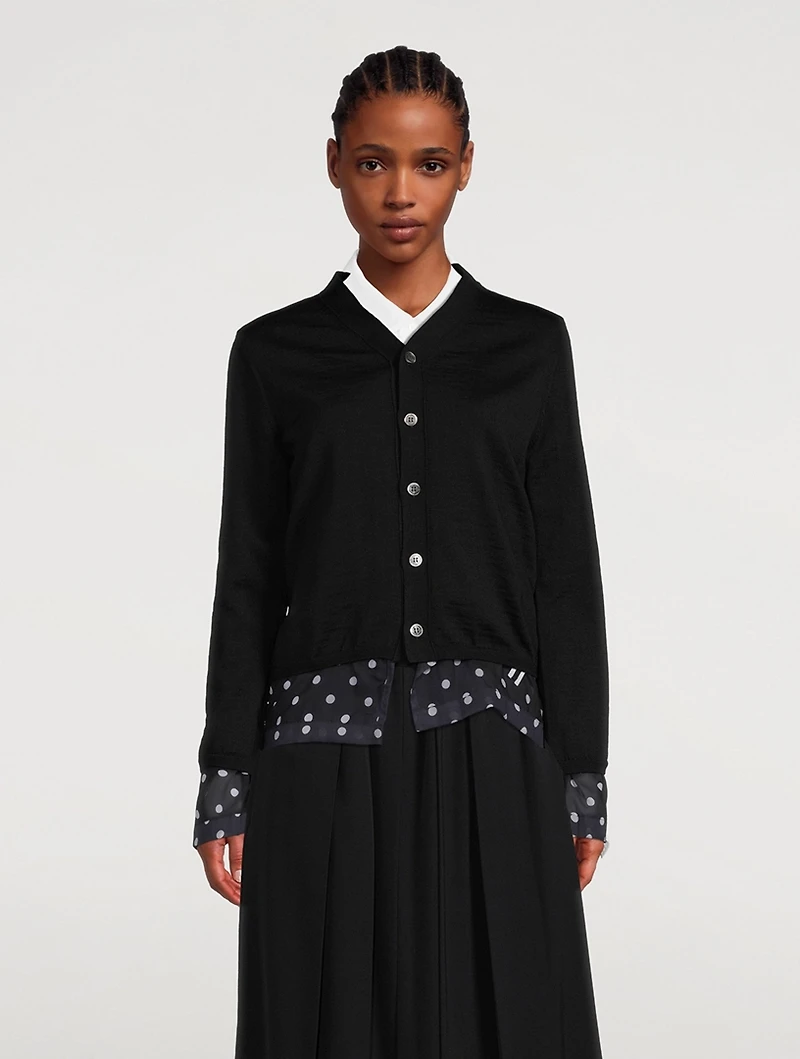 Wool Cardigan With Organza Trim