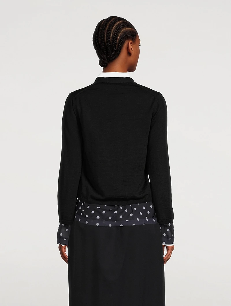 Wool Cardigan With Organza Trim