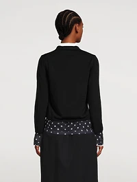 Wool Cardigan With Organza Trim