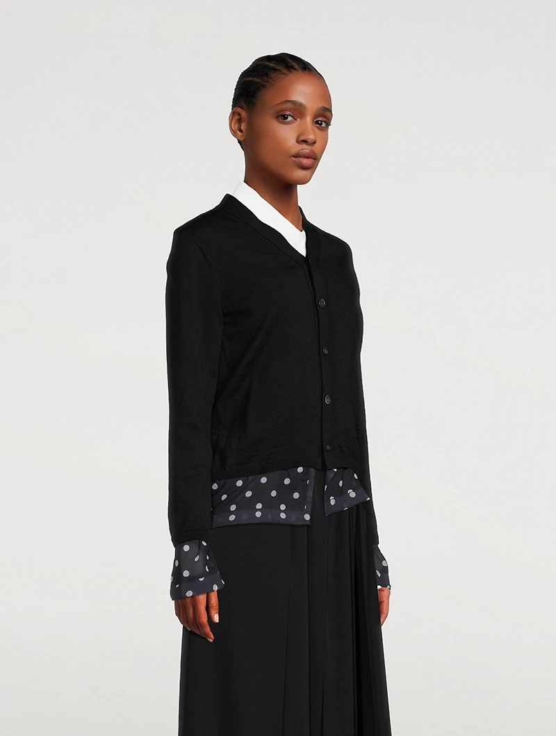 Wool Cardigan With Organza Trim