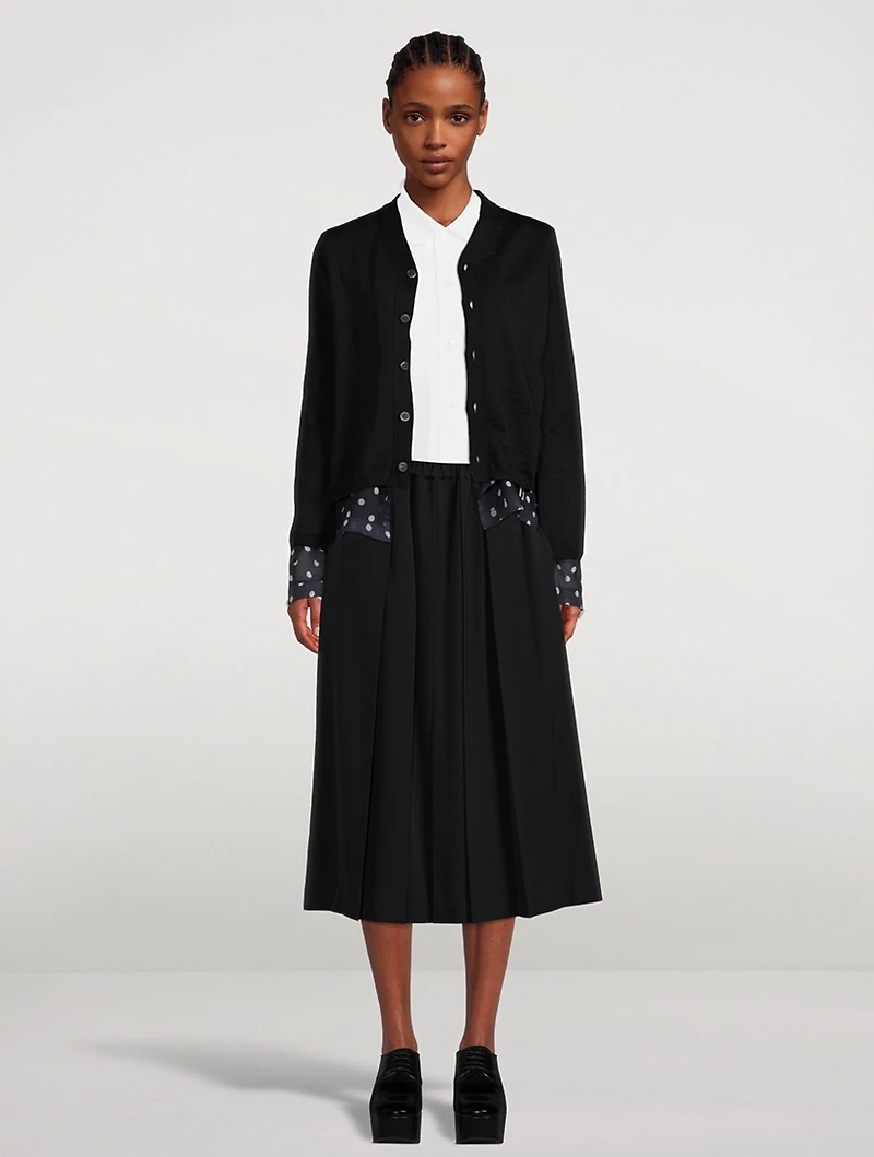 Wool Cardigan With Organza Trim