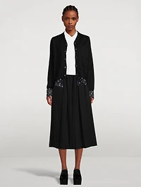 Wool Cardigan With Organza Trim