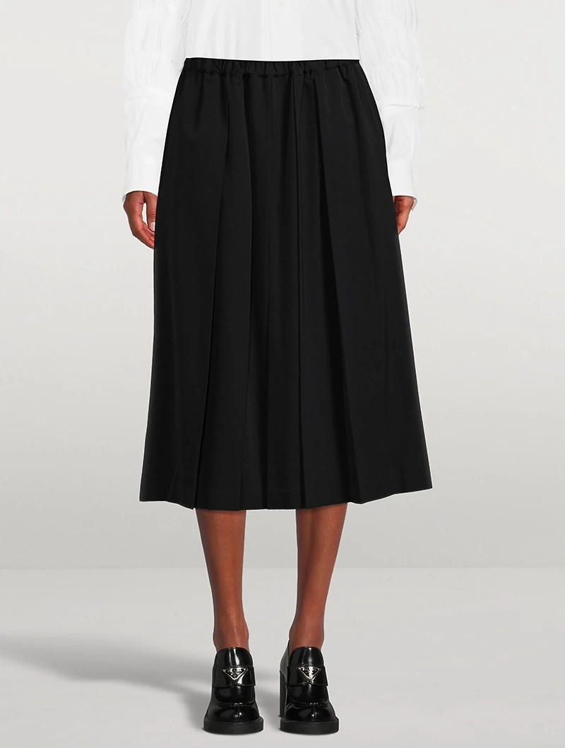 Wool Gabardine Pleated Midi Skirt