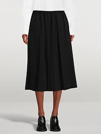 Wool Gabardine Pleated Midi Skirt