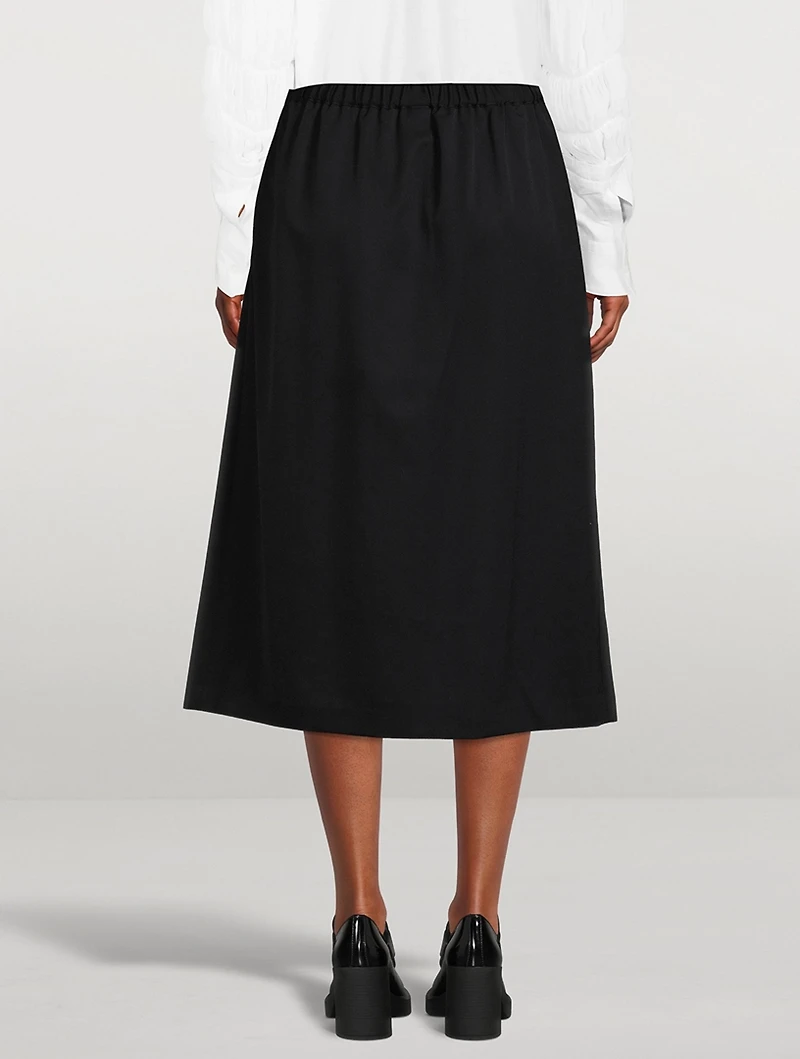 Wool Gabardine Pleated Midi Skirt