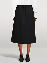 Wool Gabardine Pleated Midi Skirt