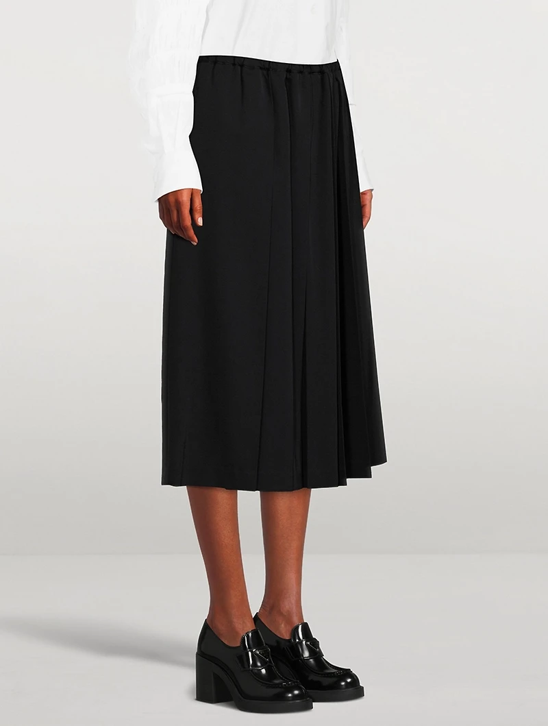 Wool Gabardine Pleated Midi Skirt