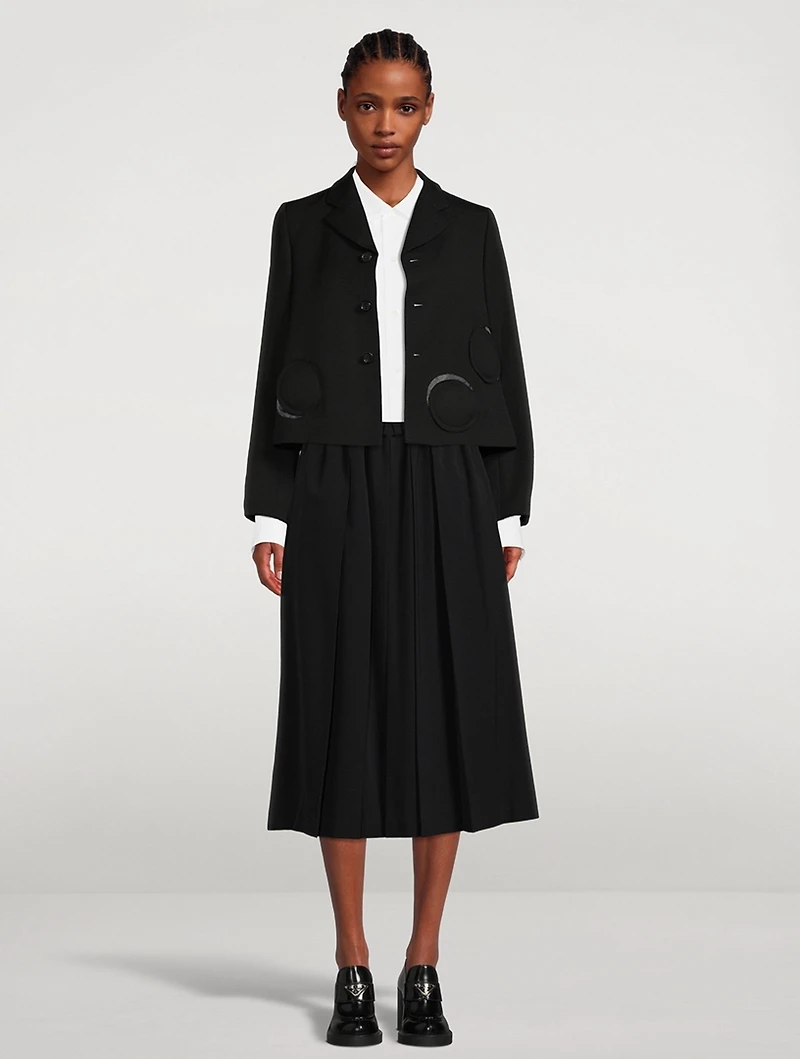 Wool Gabardine Pleated Midi Skirt