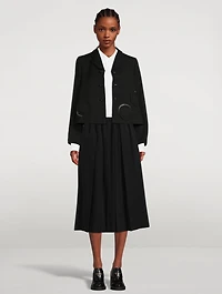 Wool Gabardine Pleated Midi Skirt