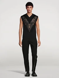 Wool-Blend Sleeveless Top With Sheer Lace