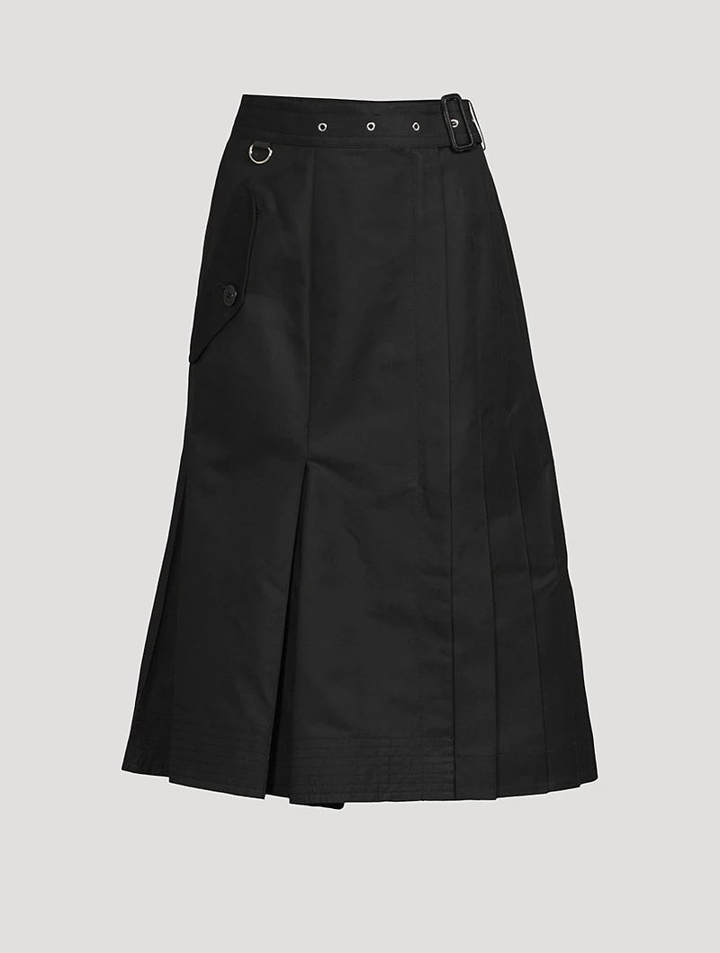 Cotton Gabardine Pleated Midi Skirt