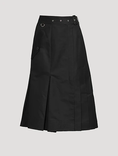 Cotton Gabardine Pleated Midi Skirt