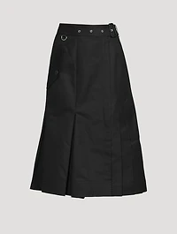 Cotton Gabardine Pleated Midi Skirt